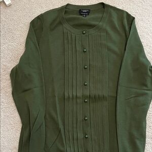 Talbots Forest Green Pleated Cardigan